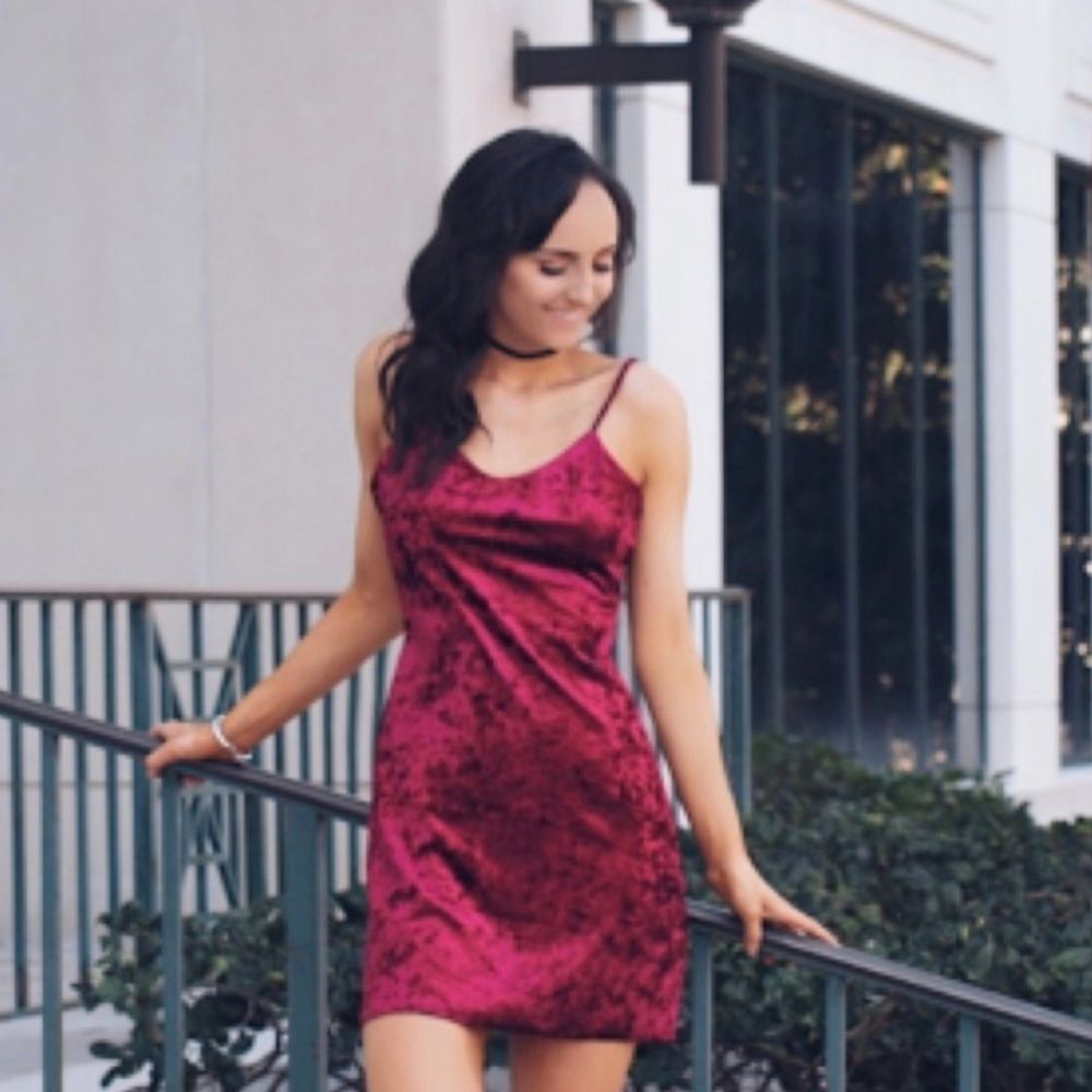 Red Crushed Velvet Mini Dress